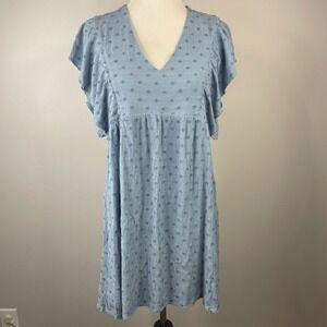 BaeVely Blue Swiss Dot Flutter Sleeve Mini Dress V-Neck BD4417-A Small